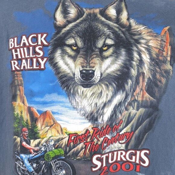 Vintage Sturgis T Shirt Mens Size Large Blue Y2K 2001 All Over Print Black Hills - Picture 2 of 9